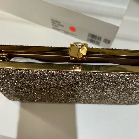 Authentic Jimmy Choo Coarse glitter Celeste clutch with chain antique gold - Picture 5 of 7